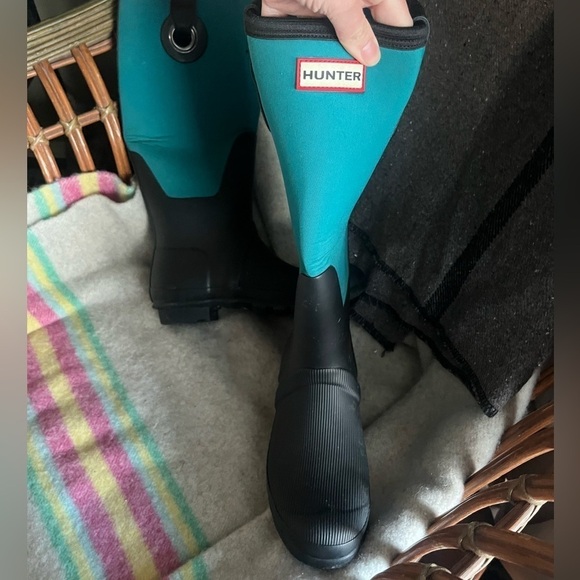 Hunter Teal and Black Rain Boots - Picture 3 of 6
